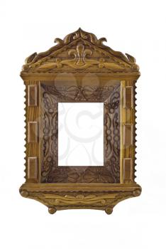 Vertical carved frame for picture useful as icon case isolated over white