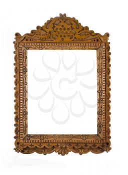 Wooden carved Frame for picture or portrait isolated over white background 