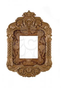 Wooden carved Frame for picture useful as icon case over white