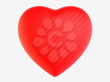 Red woven fiber heart shape isolated on white