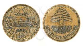 25 piastres or piasters - money of Lebanon. Obverse and reverse