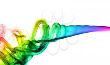 Abstract colorful swirls of smoke over the white background