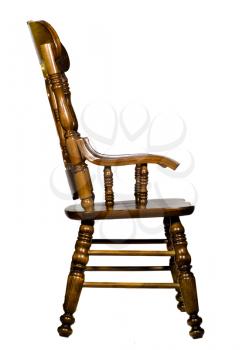 Antique wooden chair side view (Isolated)