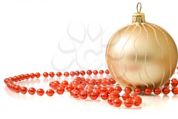 Christmas greetings - single decoration ball with red beads over white