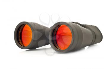 Close-up of binoculars (pair of glasses) over white background