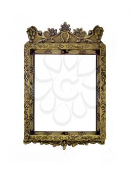 Empty vertical carved frame for picture or portrait isolated over white