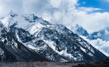 Peaks and glacier in Himalayas not far Gorak shep and Everest base camp
