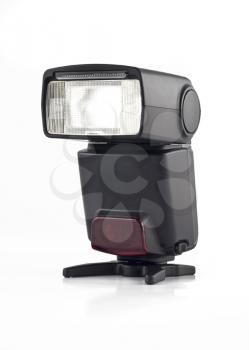 Professional Flash on stand for digital camera isolated over white