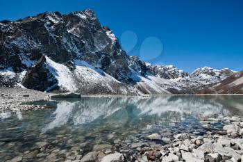 Sacred Lake and mountain near Gokyo in Himalayas, Nepal (4800 m)