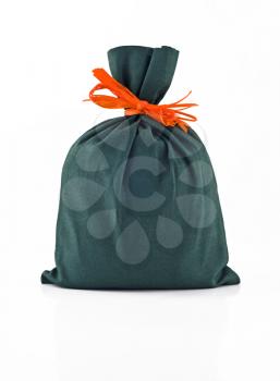 Small green sack for gift or present isolated over white