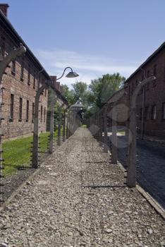 Wire fence in Auschwitz concentration camp in Poland