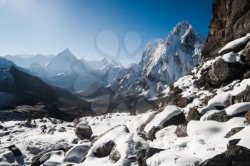 Cho La pass and sunrise in Himalayas.Climbing in Nepal