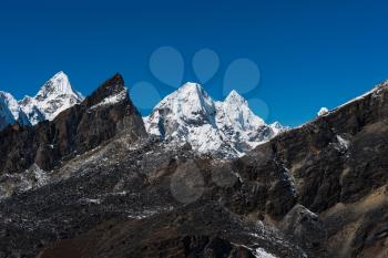 Mountain peaks viewed from Renjo pass in Himalaya. Travel To Nepal