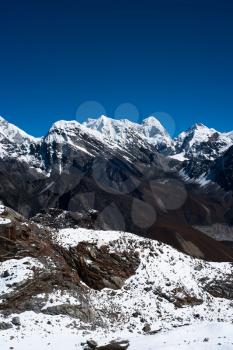 Pumori, Changtse and Nirekha peaks view from Renjo pass in Himalaya