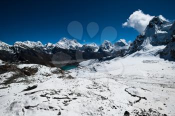 View from Renjo Pass: Everest Mt. and Gokyo lake. (shot at height 5435 m)