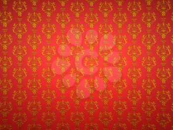 Material with golden and red victorian ornament. Useful as pattern or background