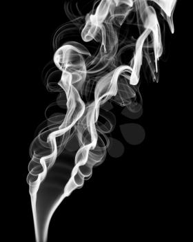 Abstract white smoke shape and curves over black backgroun d