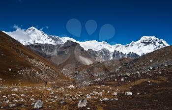 Cho oyu peak and mountain ridge in Himalayas. Nepal