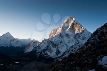 Himalayas: Cho La pass at dawn. Hiking in Nepal