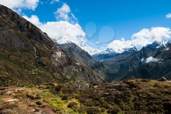 Lhotse and Ama Dablam peaks: Himalaya landscape. Hiking in Nepal