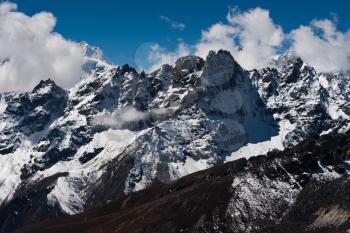 Mountain ridge viewed from Renjo pass in Himalayas. Captured in Sagarmatha National park