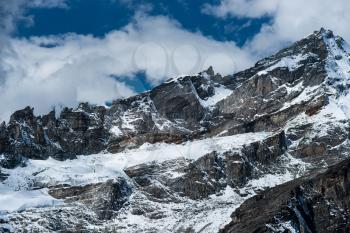 Rocks and snow viewed from Gokyo Ri summit in Himalayas. Travel to Nepal