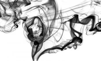 Abstract fume: black smoke swirls or curves. On white