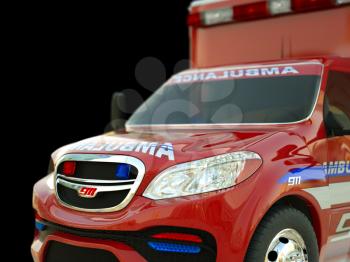 Ambulance: Closeup view of emergency services vehicle on black. Custom made and rendered