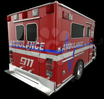 Ambulance: Rear view of emergency services vehicle on black. Custom made and rendered