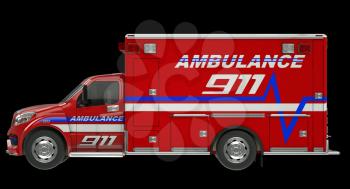 Ambulance: Side view of emergency services vehicle over black. Custom made and rendered