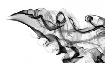 black smoke abstraction with swirls over white background