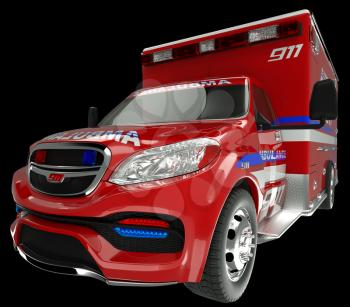 Emergency services vehicle: wide angle view of on black. Custom made and rendered