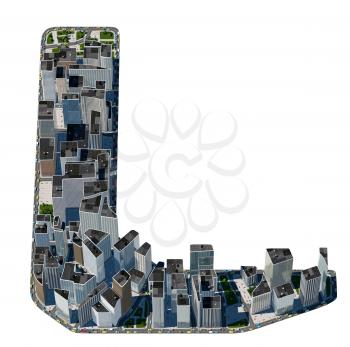 Urban L letter from city font collection. Extreme detail. Custom made and rendered
