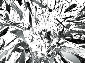 Demolished and shattered glass isolated on white