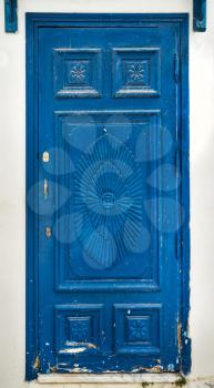 Blue wooden door as symbol of Sidi Bou Said in Tunisia. Large resolution
