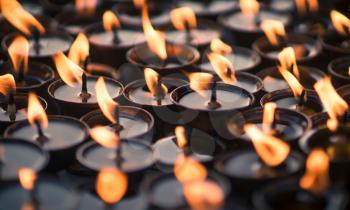 Group of Candles at Buddhist temple. Close up capture