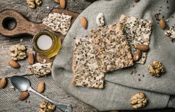 dietic cookies honey and nuts on rustic table. Rustic style and autumn food photo