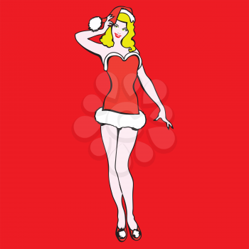 Royalty Free Clipart Image of a Girl in a Skimpy Santa Suit