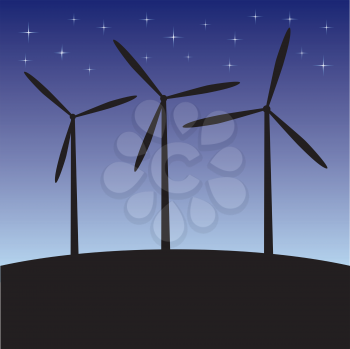 Royalty Free Clipart Image of Wind Turbines at Night