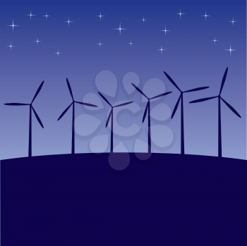Royalty Free Clipart Image of Windmills at Night