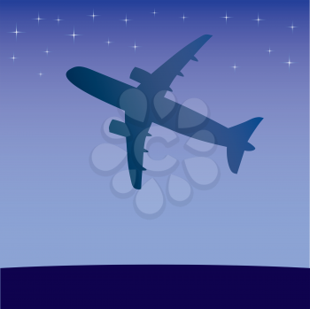 Royalty Free Clipart Image of a Plane at Night
