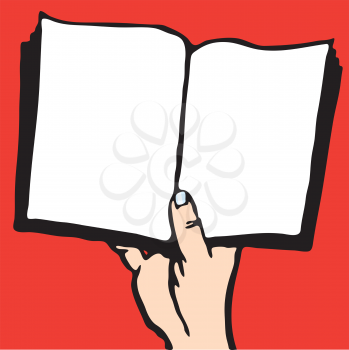 Royalty Free Clipart Image of a Hand Holding an Open Book