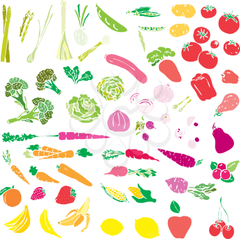 Royalty Free Clipart Image of Fruits and Vegetables