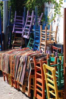 Royalty Free Photo of a Stack of Chairs in Kas, Turkey