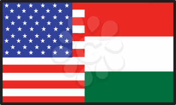 Royalty Free Clipart Image of a Half American, Half Hungary Flag