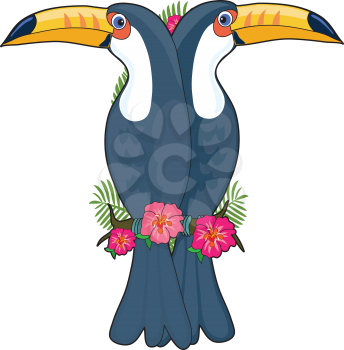 Royalty Free Clipart Image of Toucans Shaped Like a T