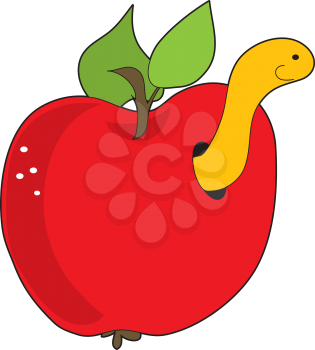 Royalty Free Clipart Image of a Red Apple With a Worm