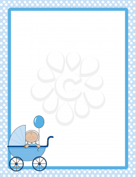 Royalty Free Clipart Image of a Polka Dot Border With a Baby Carriage