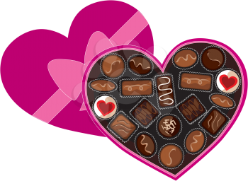 Royalty Free Clipart Image of a Heart Shaped Box of Chocolates
