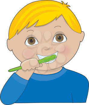 Royalty Free Clipart Image of a Little Boy Brushing His Teeth